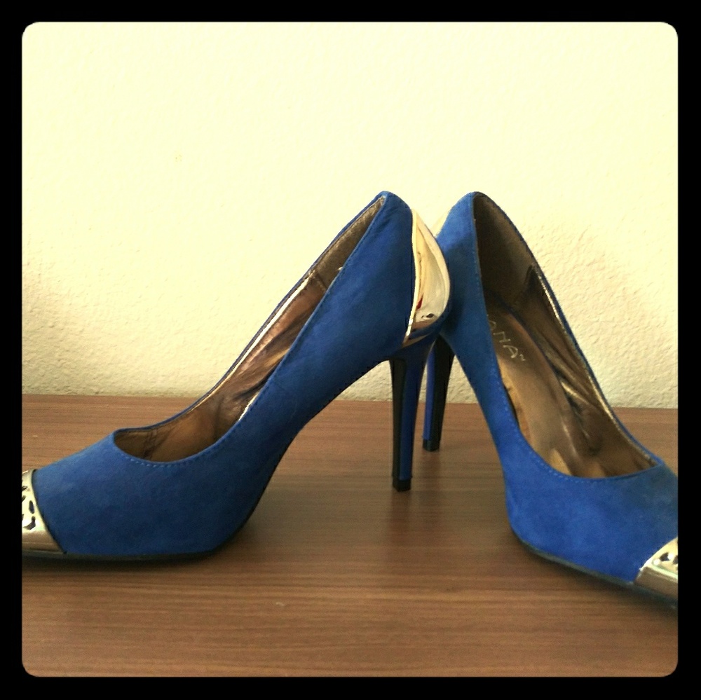 Blue suede heels